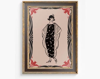 Art Deco Goddess Print: Pink Bohemian Poster