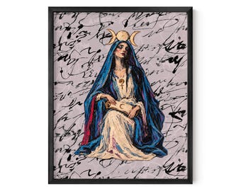High Priestess Tarot Art Print, Neo Expressionist Wall Art, Mystical Gothic Decor, Bohemian Witchy Wall Art - Eclectic