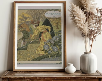 Art Nouveau "October" Print by Eugène Grasset: Vintage Paris Poster