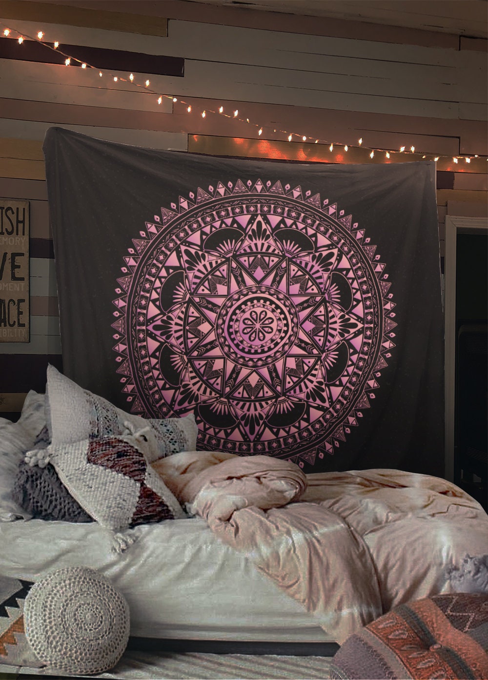 Pink and black tapestry shop