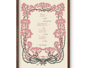 Pink Floral Poem - Emily Dickinson - Inspirational - Vintage Art Print Floral - Spring