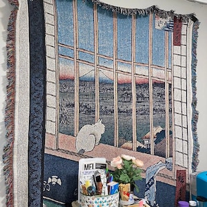Woven Cat Tapestry: Vintage Japanese Art Throw Blanket