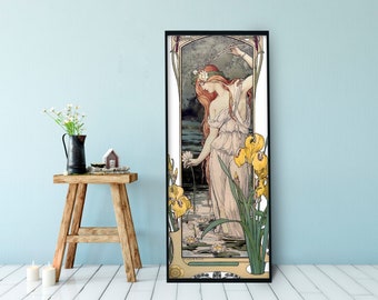 Jugendstil Poster - Boho Lady - Druck Großes Kunstwerk - Floral - Langes Poster -Elisabeth Sonrel - Fleur - Französische Malerei