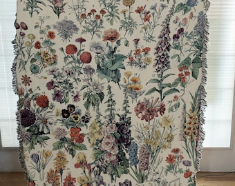 Manta de tapiz floral de Adolphe Millot: manta tejida estilo bohemio vintage