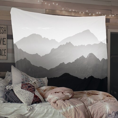 Mountains Tapestry Black and White Tapestry Minimalist Etsy