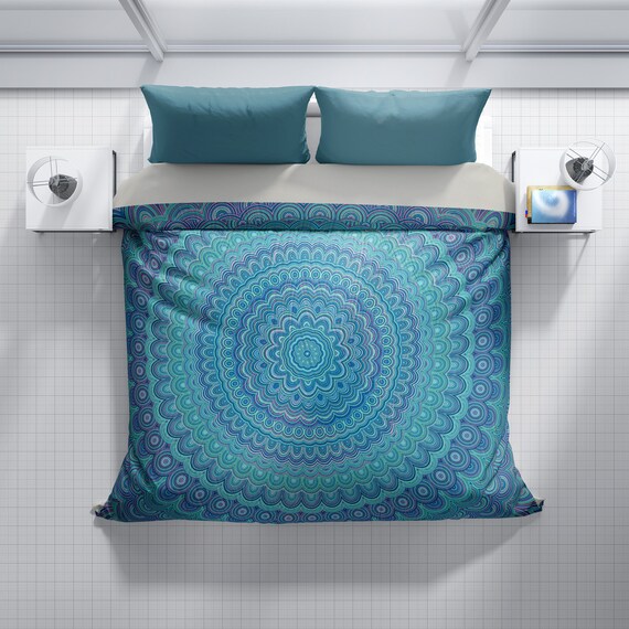 Bohemian Duvet Cover Bedding Blue Mandala Duvet Cover Etsy