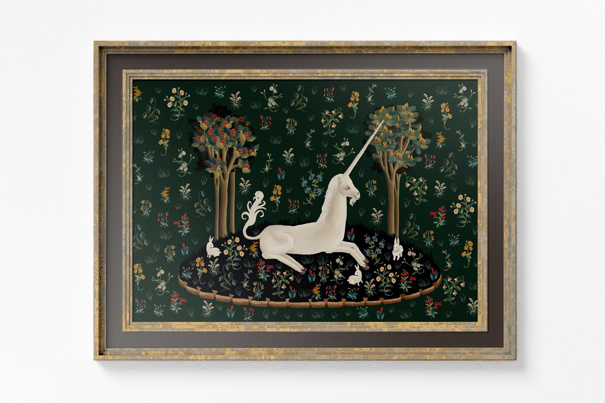 Medieval Unicorn Print Floral Print Bunnies Print - Etsy