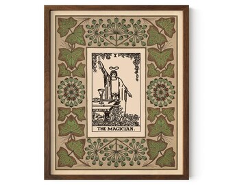The Magician Tarot Card Poster: Vintage Nouveau Shabby Chic Art Print - Green and Beige
