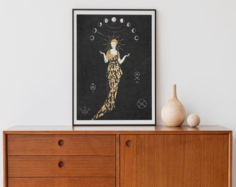 Deco - Art Nouveau Goddess - Poster  Bohemian - Goddess Print Large Artwork Mucha