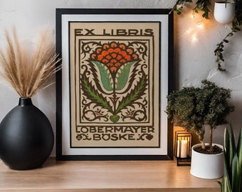 Kwiatowy nadruk w stylu secesyjnym: plakat Ex Libris Boho