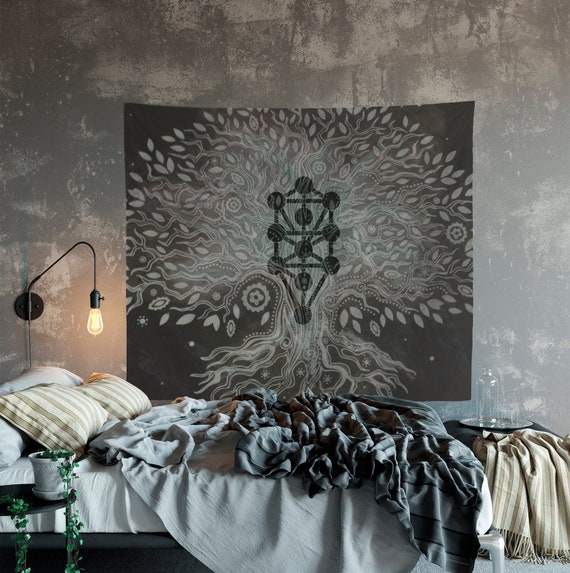 Tree of Life Mandala Kabbalah Wall Tapestry Neutral Colors Yoga Etsy