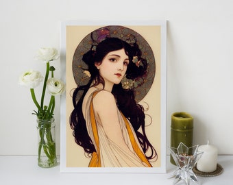 Art Nouveau -  Goddess - Poster  Bohemian - Goddess Print Large Artwork - Persephone