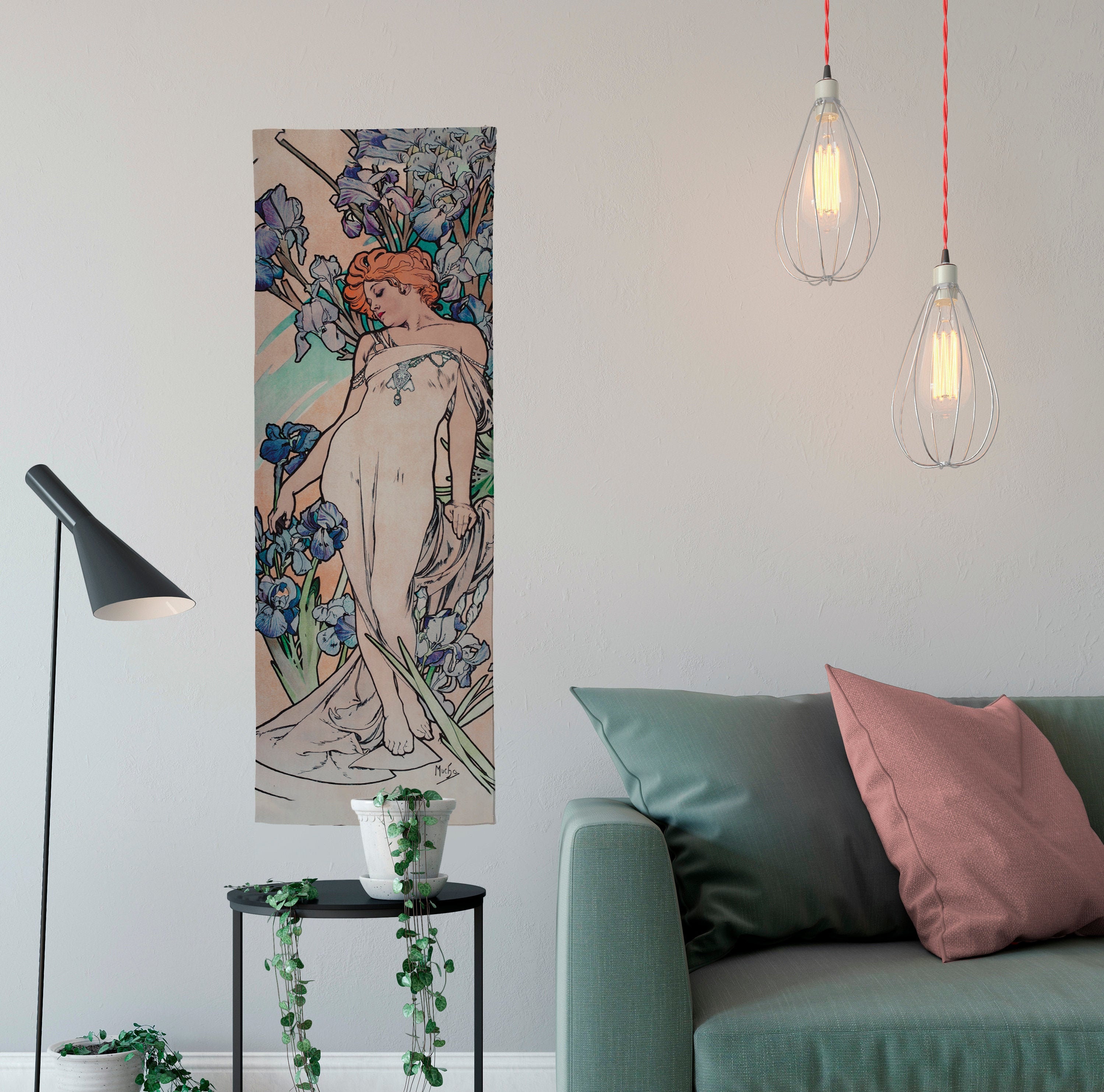 Alphonse Mucha - Art Nouveau Tapestry - Purple Bohemian Wall Hanging -Boho - Pastel Mucha