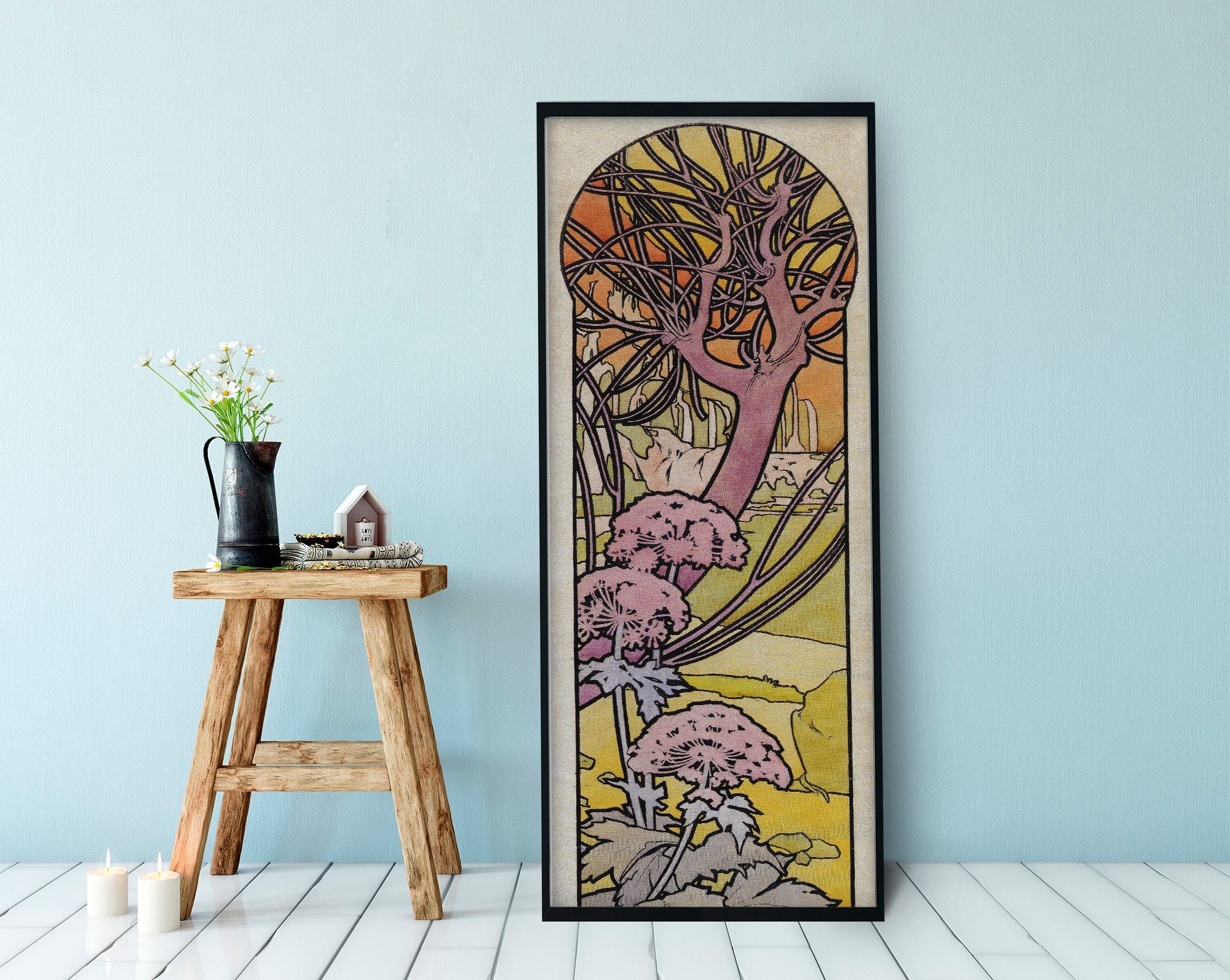 Mucha Print -  Art Nouveau Nature- Bohemian Vintage -  Print Large Artwork - Floral - Long Poster