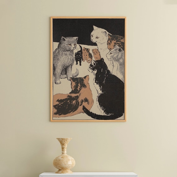 Vintage Cat Art Nouveau Illustration Print - Cat Lover Gift