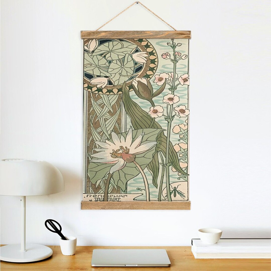 Art Nouveau Floral Wall Hanging Art Hanging Canvas With Wooden Frame ...