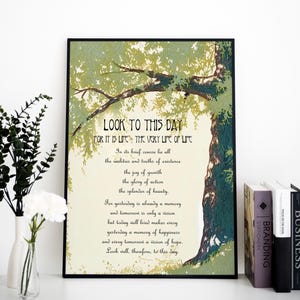 Look to this Day Poem Print - Ancient Sanskrit Poem - Vintage Art Poetry Print - Inspirational Wall Art