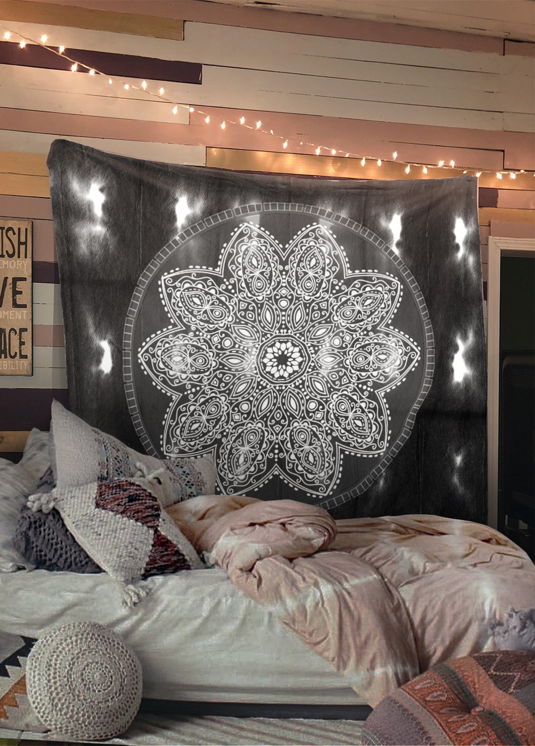 Black and White Mandala Shibori Tye Dye Tapestry Wall Hanging - Etsy