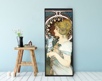 Mucha Print - The Pen -  Nouveau Poster Bohemian Print Large Artwork - Floral - Long Poster - alphones mucha