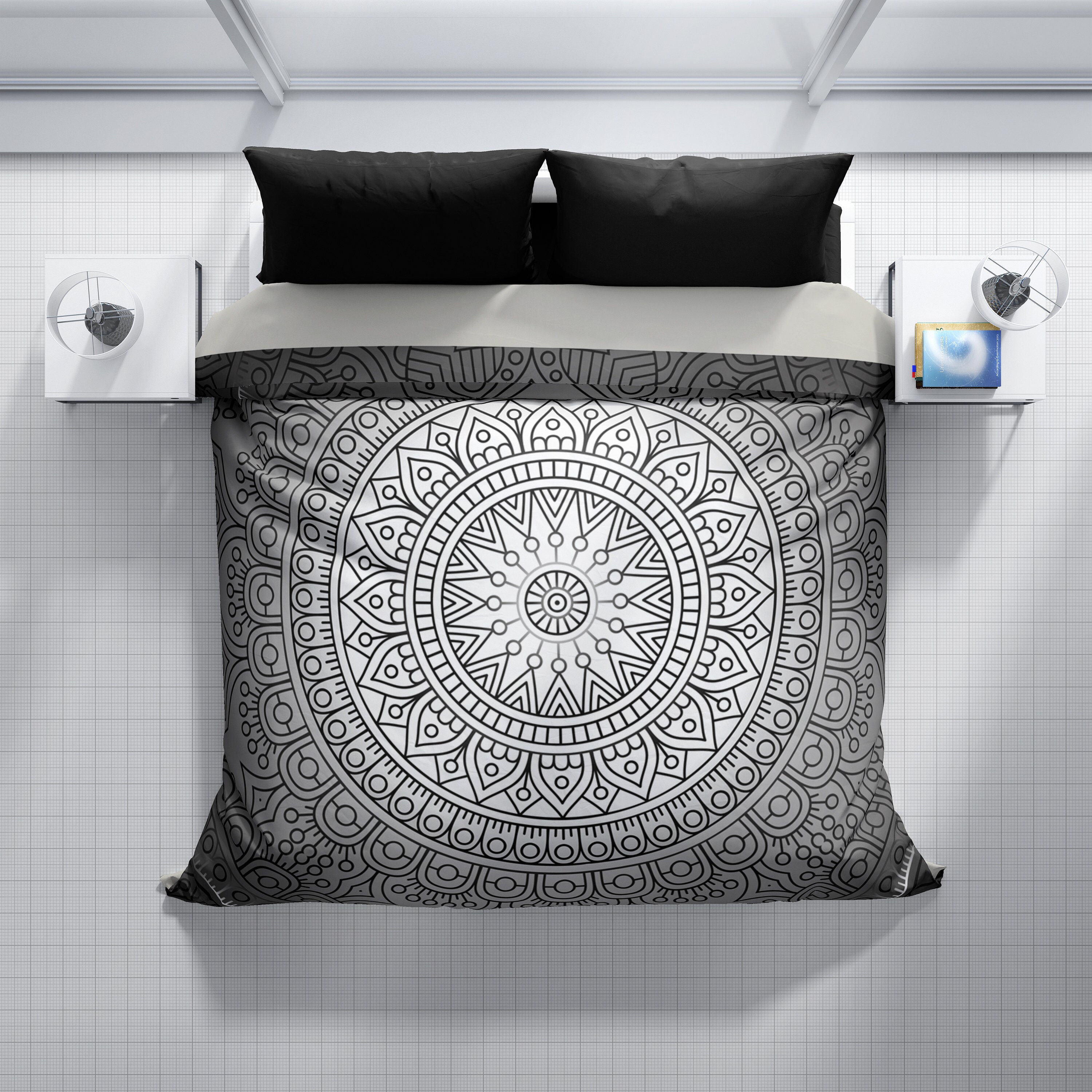 Bohemian Duvet Cover Bedding Black And White Mandala Duvet Etsy
