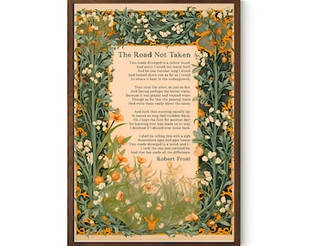 Stampa "La strada non percorsa" - Ispirazionale - Stampa artistica floreale - Poesia di Robert Frost