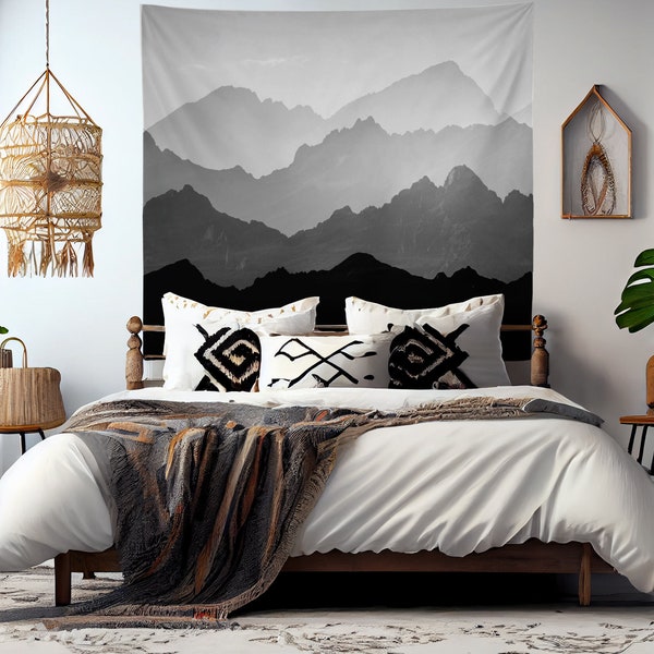 Mountains Tapestry Black And White Tapestry Minimalist Tapestry Dip Dye Tapestry