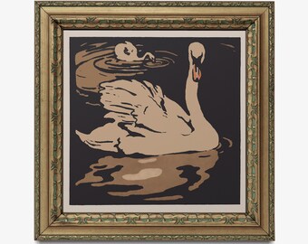 Jugendstil Schwan Kunstdruck: Vintage Vogel Gemälde, Neutral Beige