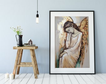 Sleeping Angel Print -  Goddess - Dreamy Poster  Bohemian - Goddess Print Large Artwork - Spirit Guide Angel Poster