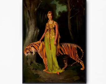 Tiger and Woman Art Nouveau Print – Vintage Goddess Poster