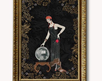 Goddess Print  - Deco - Art Nouveau Goddess - Poster  Bohemian - Red - Black - Gold - Fortune Teller