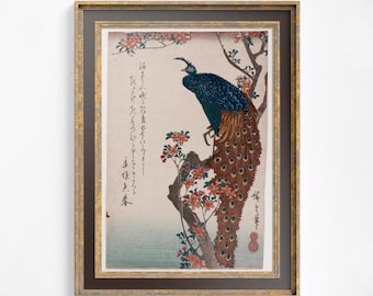 Japanese Peacock Art Print: Vintage Hiroshige Nouveau Bohemian Decor