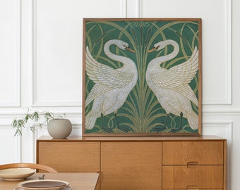 Art Nouveau Swans Print: Walter Crane Vintage Wall Art