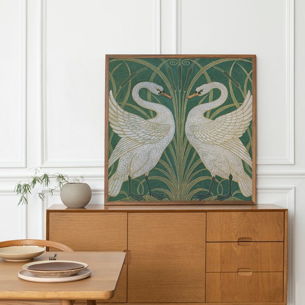 Art Nouveau Swans Print: Walter Crane Vintage Wall Art