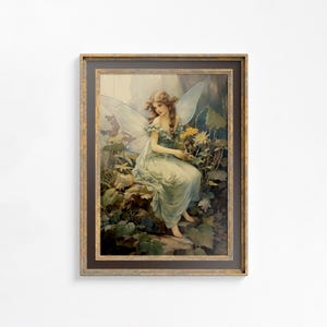 Vintage Fairy Print - Cottagecore Painting - Vintage Print with Fairy