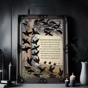 Raven Poem - Crows -  Caw Caw - Gothic Poster - The Tale of the Crows - Large Artwork - Black and Beige