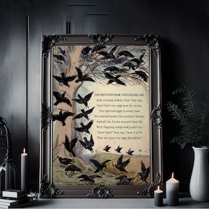 Raven Poem - Crows -  Caw Caw - Gothic Poster - The Tale of the Crows - Large Artwork - Black and Beige