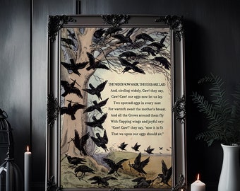 Raven Poem - Crows -  Caw Caw - Gothic Poster - The Tale of the Crows - Large Artwork - Black and Beige