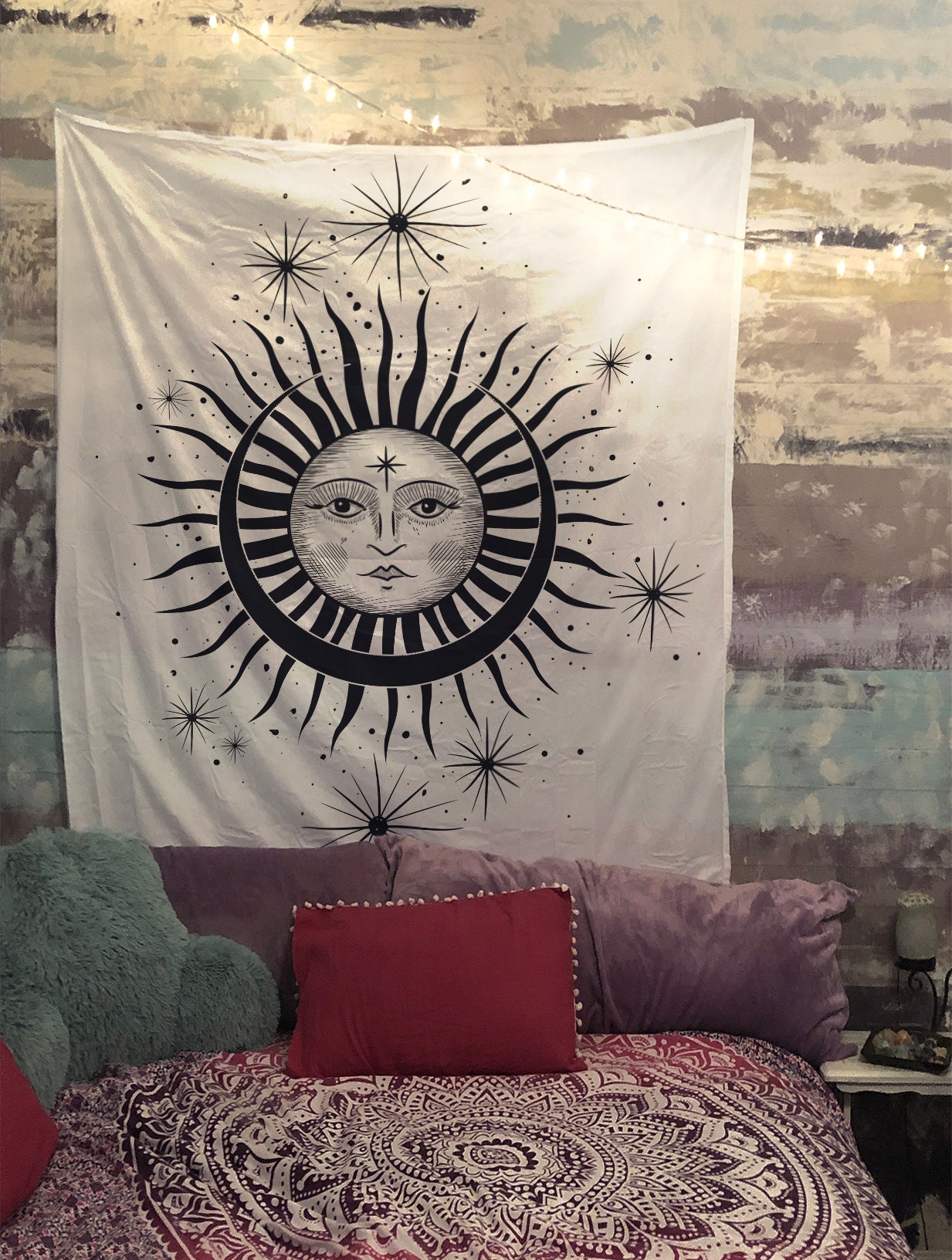 Sun Moon Mandala Wall Tapestry Black and White Yoga Meditation | Etsy
