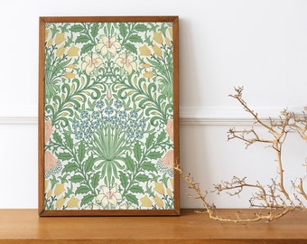 Art Nouveau Floral Poster -  Green and Yellow Vintage -  Floral Print Bohemian Print