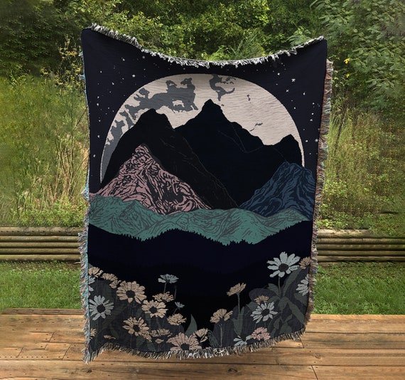 Mountains Woven Tapestry or Throw Moon Mountain Floral Bohemian