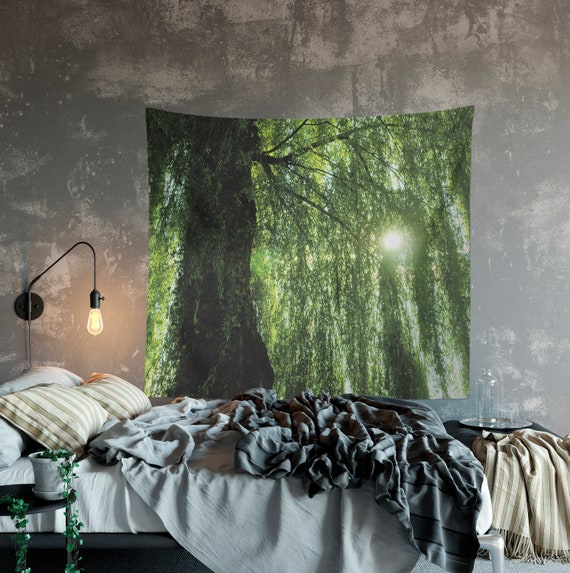 Weeping Willow Tree Looking up Black and White Sky Wall Tapestry Yoga Meditation Wall Hanging Etsy UK