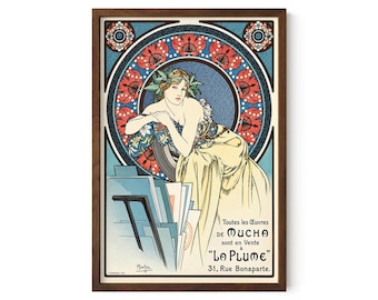Alphonse Mucha Art Nouveau Print, La Plume Woman Poster, Vintage French Wall Art