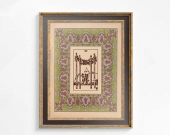 Art Nouveau Tarot Card Print: 4 of Wands, Shabby Chic Poster
