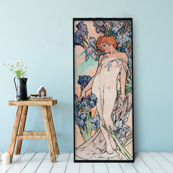 Lila Jugendstil Poster - Boho Lady - Druck Großes Kunstwerk - Floral - Langes Poster