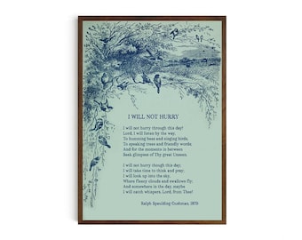 Poem Print, Blue Bird Wall Art, Minimalist Calm Decor, Mindfulness Quote