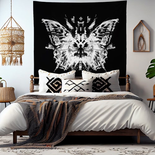 Vintage Butterfly Tapestry Wall Hanging Black and White Etsy
