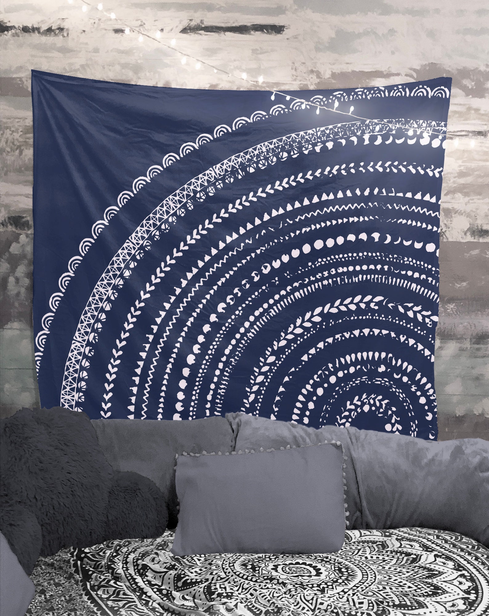 Navy Henna Mandala Tapestry Distressed Tapestry Wall Hanging | Etsy