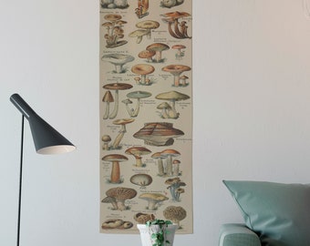 Vintage Mushrooms Long Wall Tapestry - Cotton - Skinny Tapestry - Adolphe Millot - Nouveau Larousse