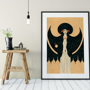 Deco - Art Nouveau Goddess - Poster  Bohemian - Goddess Print Large Artwork Hippie Lady - Lilith Goddess