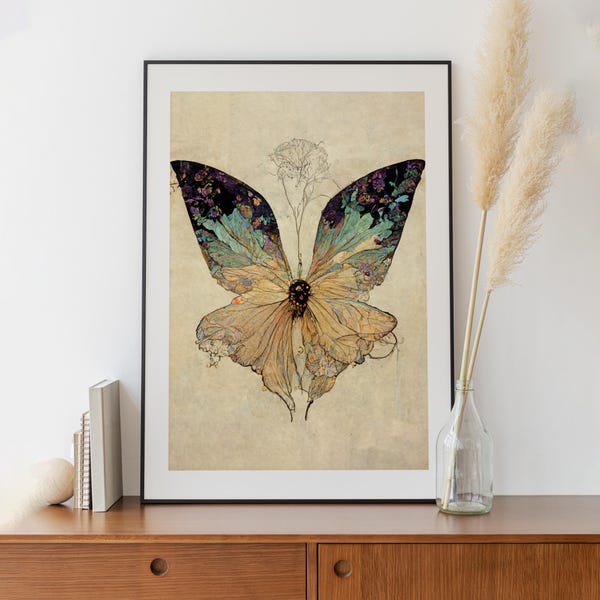 Mucha Butterfly Art Nouveau Print: Dark Cottagecore Gallery Wall Decor